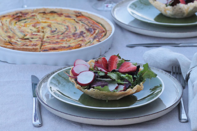 Salat in Parmesankörbchen