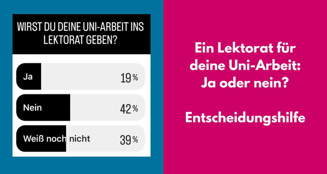 Bezeichnet: Lektorat für deine Uni-Arbeit: Ja oder nein. Entscheidungshilfe. Und Ergebnis der Instagram-Umfrage.