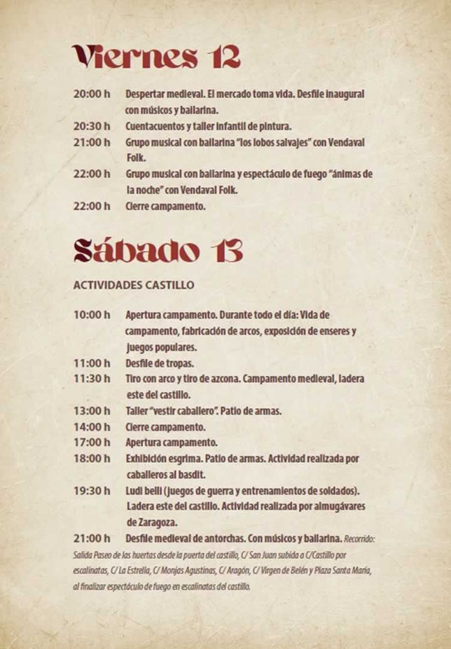 Programa del Mercado Medieval de Almansa La Puerta del Tiempo