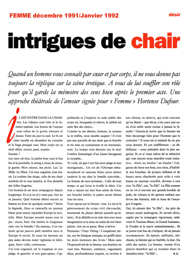 Article pour le magazine "FEMME".