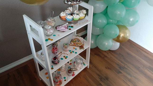 Candy Bar, Sweets, Zuckerwatte, Süssigkeiten Bar, Ballon Girlande, Ballon Dekoration