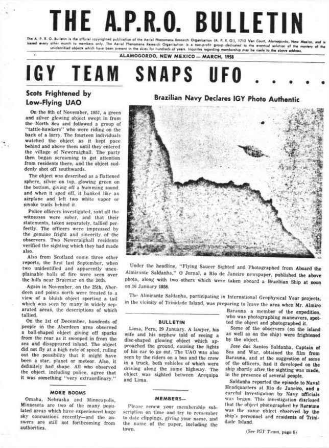 THE A.P.R.O. BULLETTIN March 1958 pag. 1