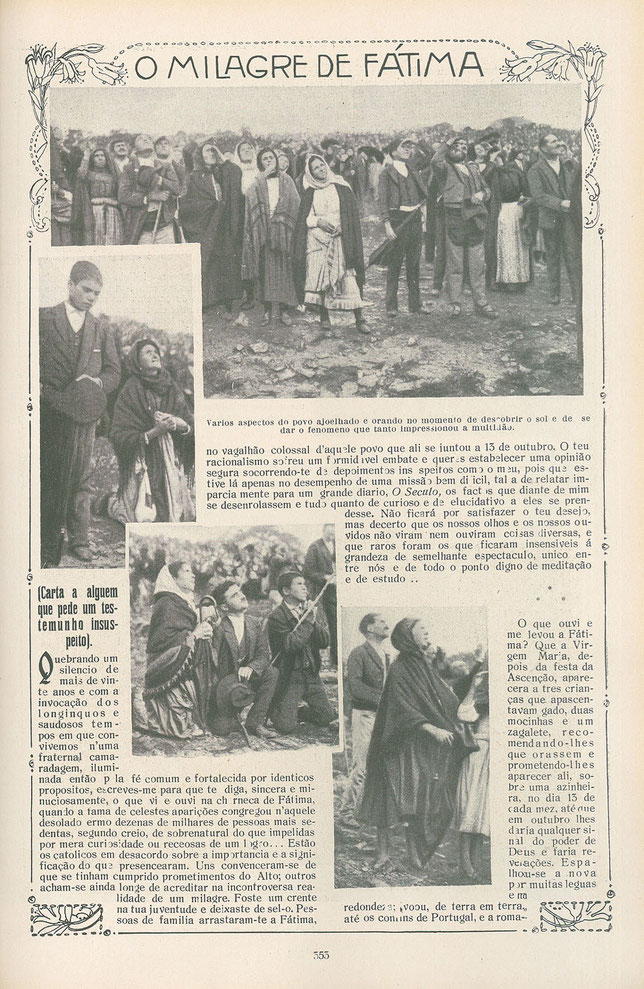 Una copia fotostatica di una pagina della rivista Ilustração Portuguesa del 29 ottobre 1917, ritraente la folla che osserva il "miracolo del sole".