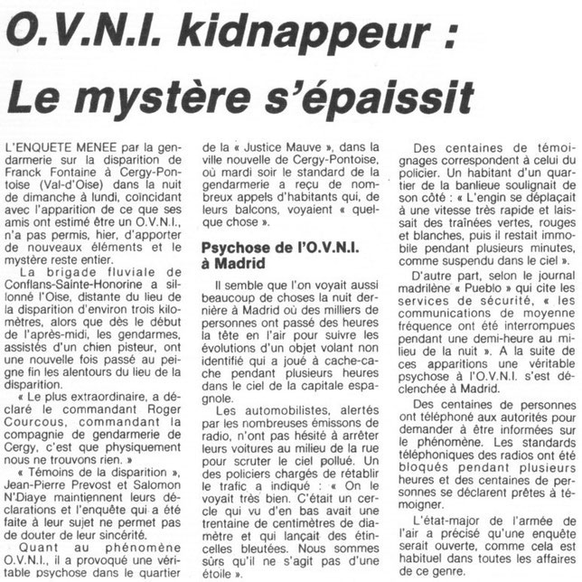 Newspaper article about Franck Fontaine