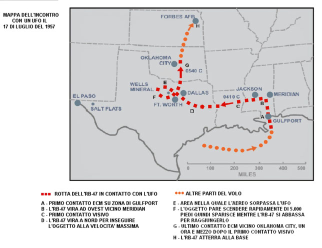 Map of the RB-47 UFO encounter. (James McDonald)