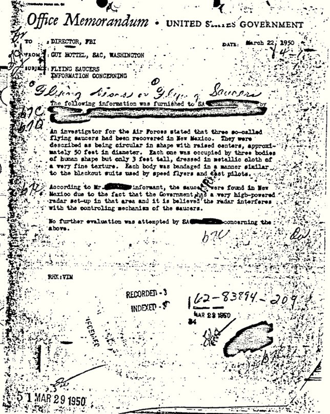 MEMO dell'FBI del 22 marzo 1950