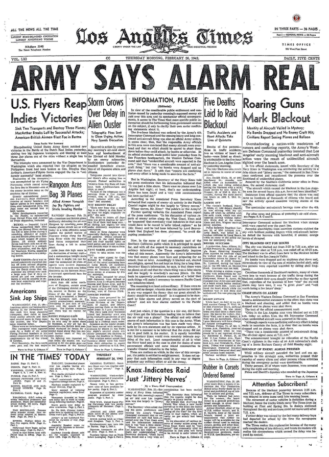 Battle of Los Angeles 1942 - Los Angeles Times