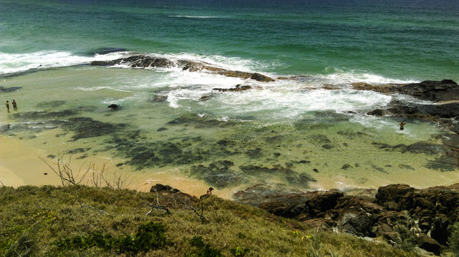 the champagne pools on fraser island, australia, water, ocean and rocks view from above walkway