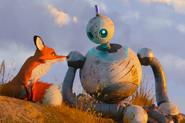 Naufragé sur une île inhabitée, Roz le robot fait ami-ami avec Escobar le renard (©DreamWorks Animation/UPI). 