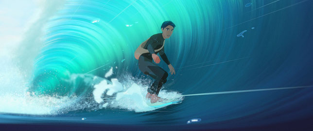 Dessinateur, AJ avait peur de l'eau avant d'être initié au surf par sa petite amie Kristen (©Silex Animation/Diaphana Distribution).