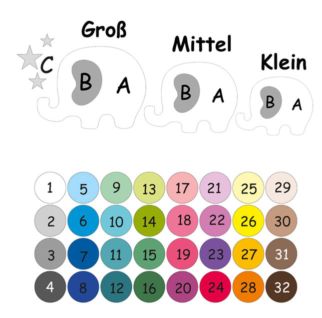 Farbauswahl Geschwister  - Wandaufkleber 3 Elefanten