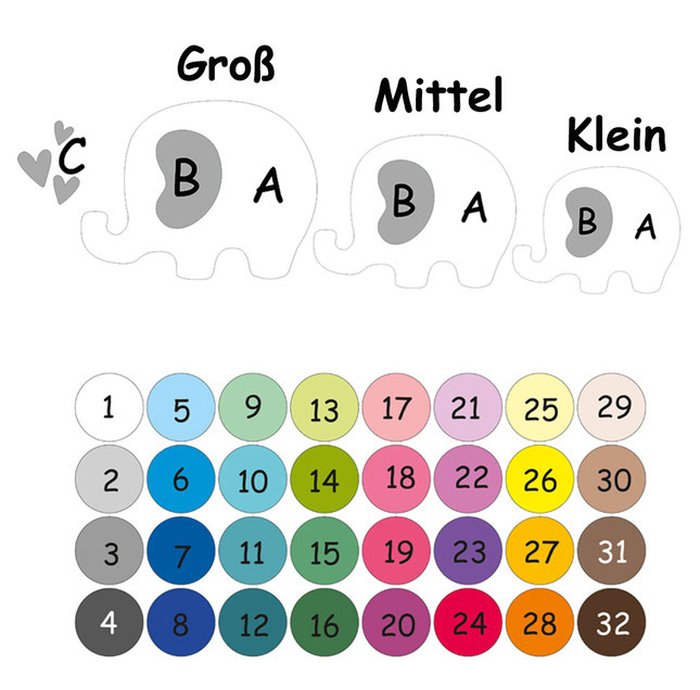 Farbauswahl Geschwister  - Wandaufkleber 3 Elefanten