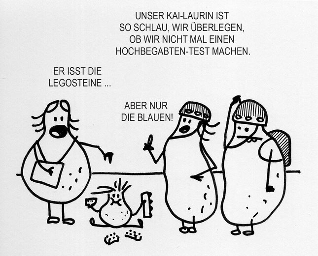 Ein intelligenter Kartoffel Cartoon. Hochbegabte Kinder einfach per Legosteine erkennen.