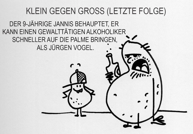 Ein alkoholisierter Kartoffel Cartoon. Wenn Kinderwetten nach hinten losgehen.