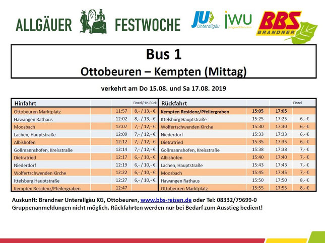 Shuttlebus Festwoche 2019 Ottobeuren Kempten Mittag