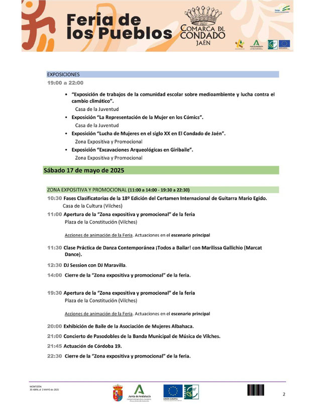 Programacion de la Feria de los Pueblos de Vilches