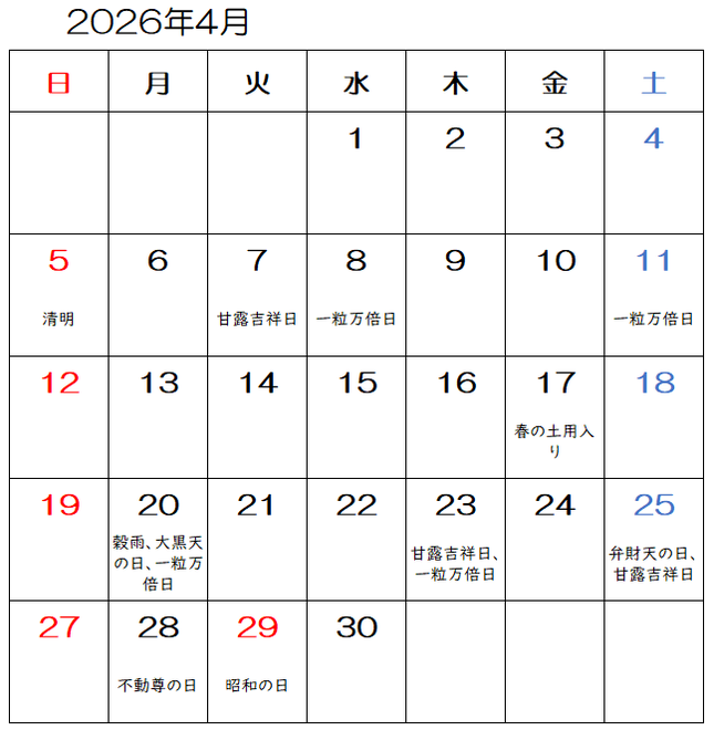 【2026年4月】九星気学と宿曜から見る毎日の運気