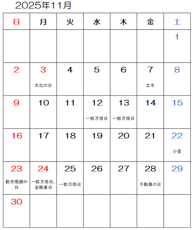【2025年11月】九星気学と宿曜から見る毎日の運気