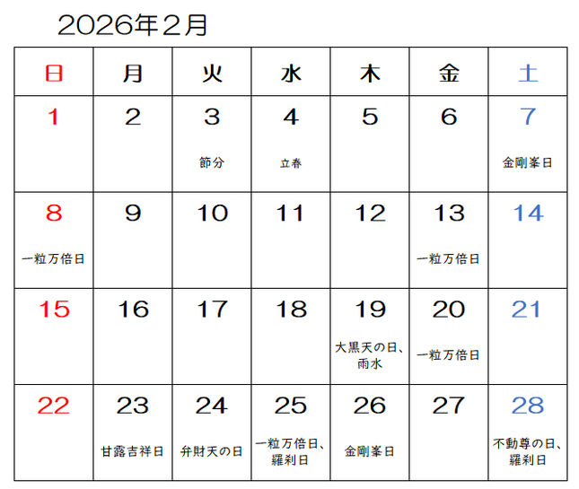【2026年2月】九星気学と宿曜から見る毎日の運気