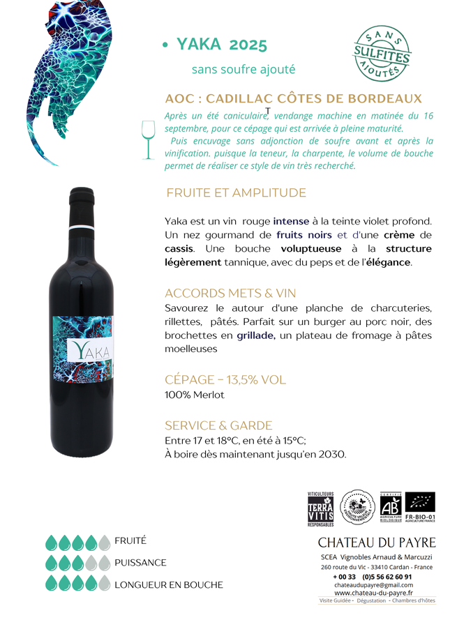comment déguster du vin sans soufre_yaka 2022 rouge intense_arome cassis_vin médaillé yaka