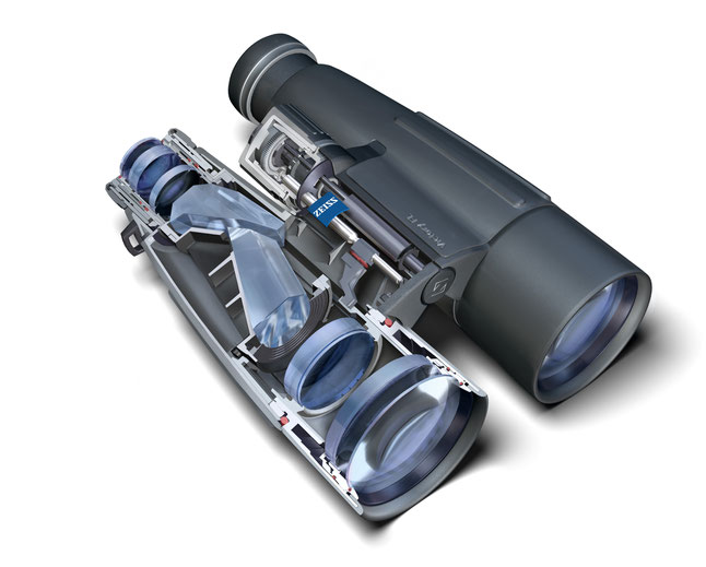 Schnitt durch das ZEISS Victory FL 8 x 56 (Graphik ZEISS).