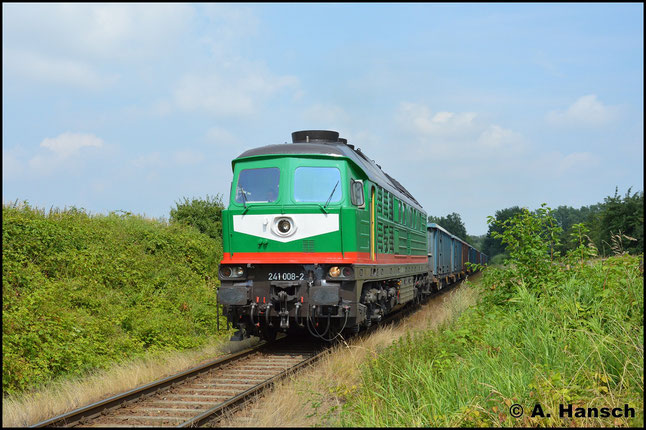 241 008-2 hat bei der SBW auf der ehem. Wismutbahn eine neue würdige Aufgabe gefunden. Am 26. Juli 2016 hat sie unweit des Sandwerks Kayna/Starkenberg bei Dobraschütz einen Sandzug für die Großbaustelle "Stuttgart 21" am Haken