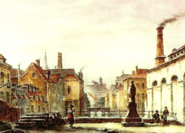 L'usine à gaz (1851). Grâce à Pierre-Joseph Meeûs (1793-1873), fils d’Henri et beau-frère de Ferdinand, les rues de Bruxelles furent éclairées au gaz dès 1821, 35 ans avant Paris.