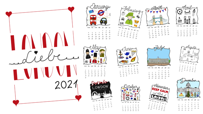 Kostenloser London sketchnotes Kalender 2021 zum selber ausdrucken