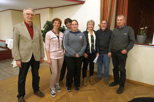 (vlnr.) Kurt-S. Becker (Pressesprecher), Dr. Kristina Hansen (1. Vorsitzende), Antje Wohlert (Schriftführerin), Mareike Schümann (Kassenwartin), Antje EIsmann (Breitensport), Hans-Jürgen Staack (2. Vorsitzender), Jürgen Lamp (Ausbildung). Foto: ksb