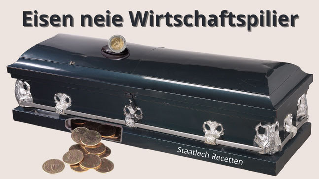 Fotomontage mat Symboler vu Räichtum, Politik an Ierfschaft: Satirësch Duerstellung vun enger 800‑Milliounen‑Ierfschaft, déi staatlech Mesuren finanzéiert.