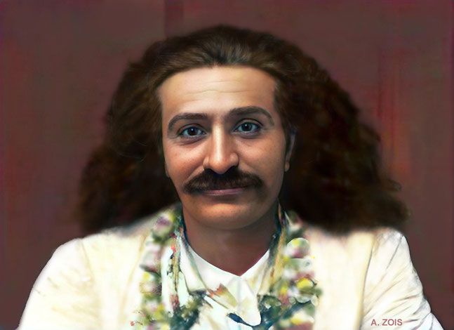 1932 - Meher Baba in Madras, India. Image rendition by Anthony Zois.