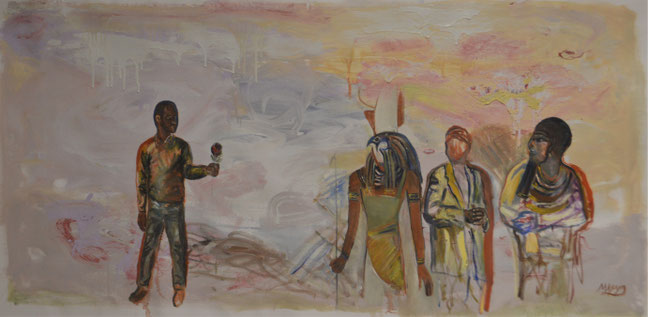 "Distance Between Us II" - Timelines Series, 2019, 130 cm by 70 cm, Oil and Synthetic House Paint on Canvas.