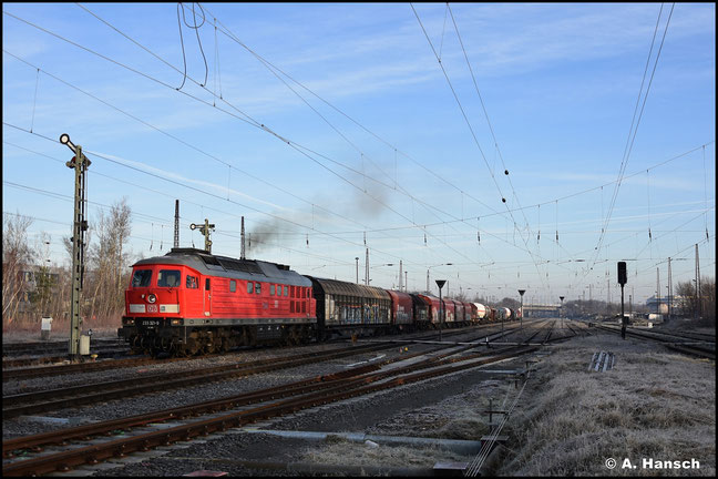 233 321-9 ist eigentlich eine Nürnberger Maschine. Am 20.01.2025 kommt die Lok jedoch am "Zeitzer" zum Einsatz. Mit der Vorleistung aus Halle nach Leipzig-Engelsdorf fährt sie hier aus Leipzig-Schönefeld aus
