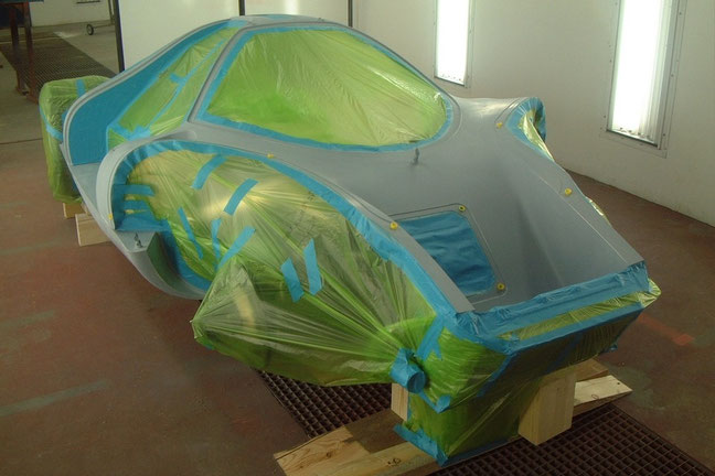 The car ready to receive the first paint base coat