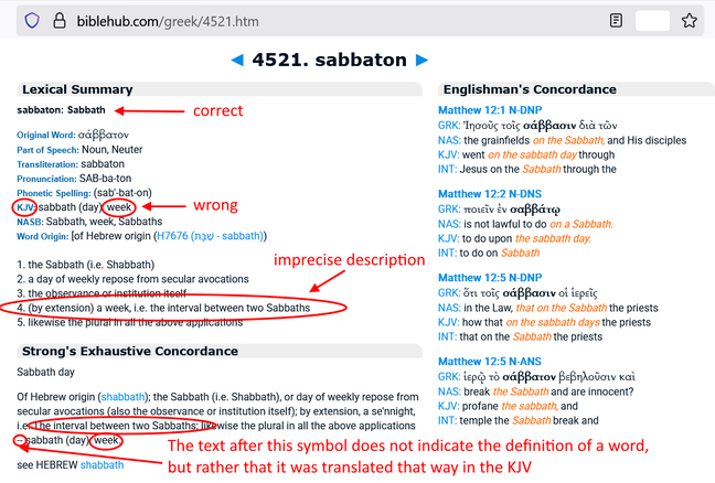 Strong No 4521, Sabbath, week, KJV