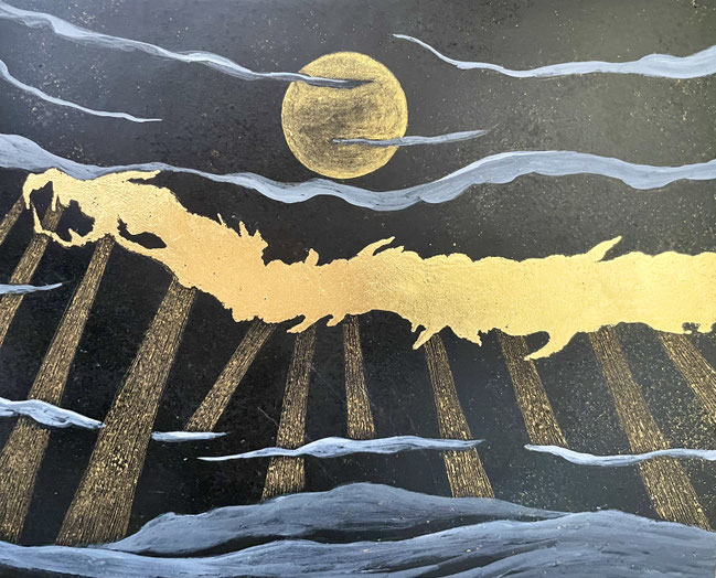 「神座」 スクラッチ、箔 273×220mm  ￥176,000(税込)