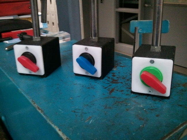 We were making new knobs anyhow, why not make them colorful? Actually, the colors came about because these were made from HDPE scraps we had in the scrap bin.