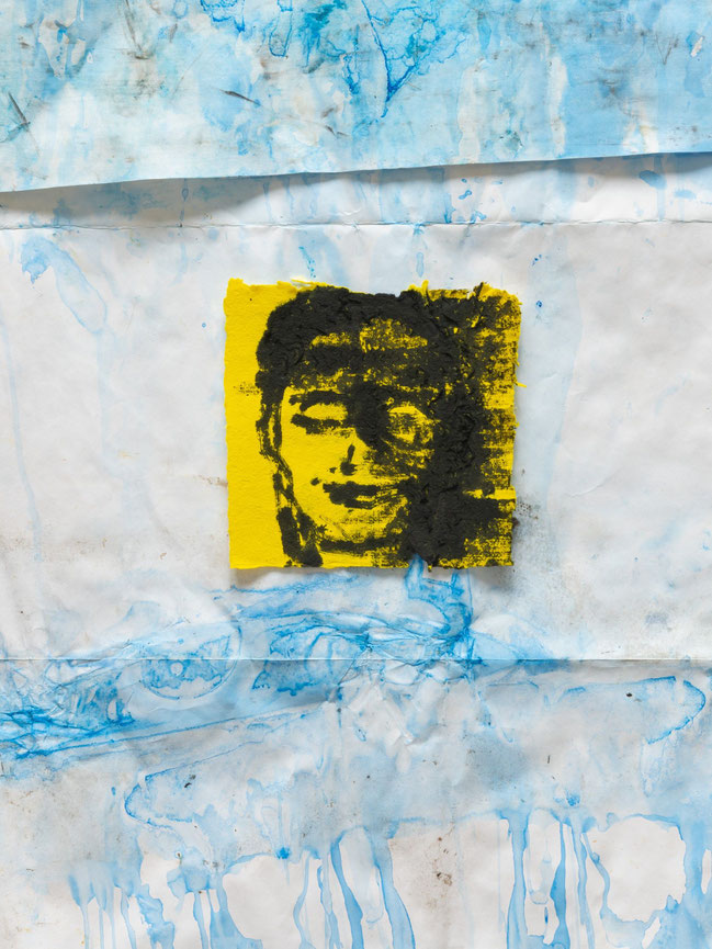 NIGHT SWIMMING. 2022, ink drawing on handmade paper & frottage, pigment, ash, rain on folded paper