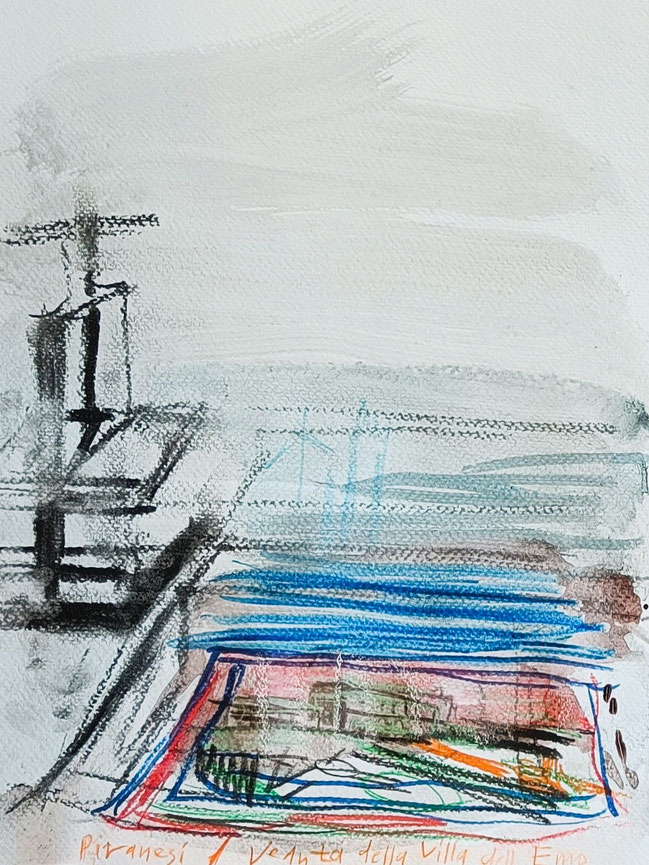 Still life with a press and print by Piranesi | 2025 | 32 x 24 cm | drawing on watercolour paper