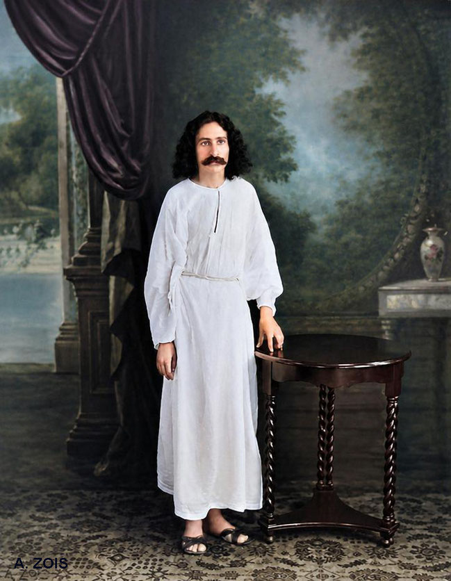 Meher Baba in a studio in India around the same time he was writing his un-published book. Image rendition by Anthony Zois. BP
