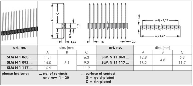 SLM N 1 /11  ピンヘッダ 1.27mmピッチ 