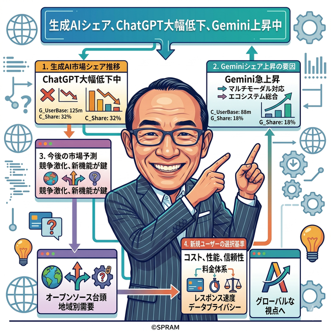 ▲生成AIシェア、ChatGPT大幅低下、Gemini上昇中