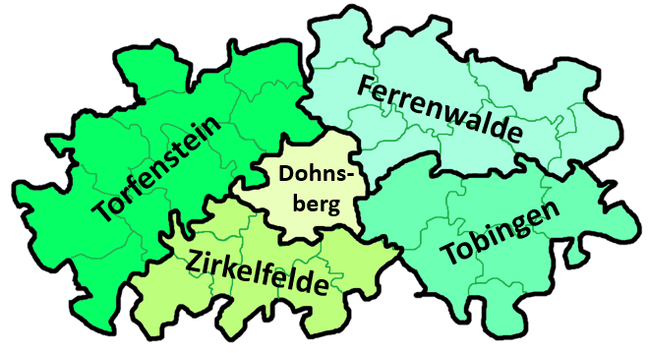OrgL-Bereiche im Landkreis Dohnsberger Land sowie der OrgL-Bereich der Landeshauptstadt Dohnsberg