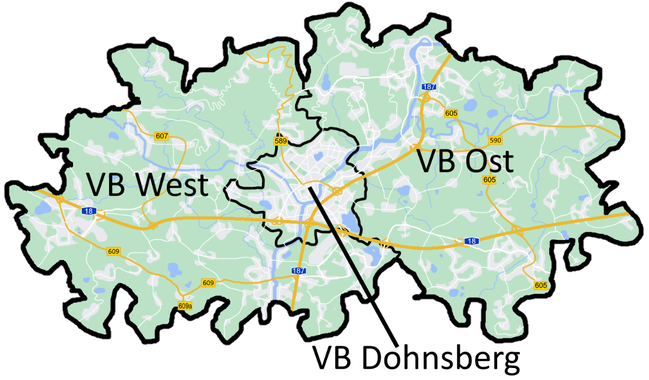 Versorgungsbereiche im Leitstellenbereich Dohnsberg