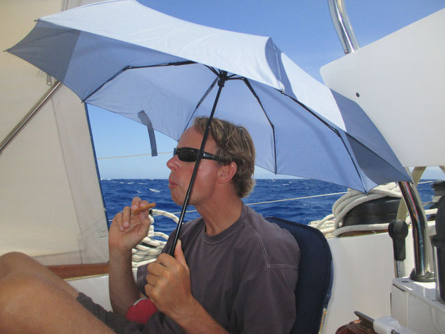 Alternative zum Bimini: Regenschirm!