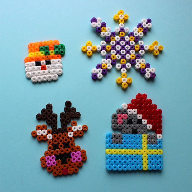 HAMA, Bügelperlen, Weihnachten; Christbaumschmuck, basteln, DIY, Engel, Schneemann, Elch, Stern, Angel, Snowman, Star, Snowflake