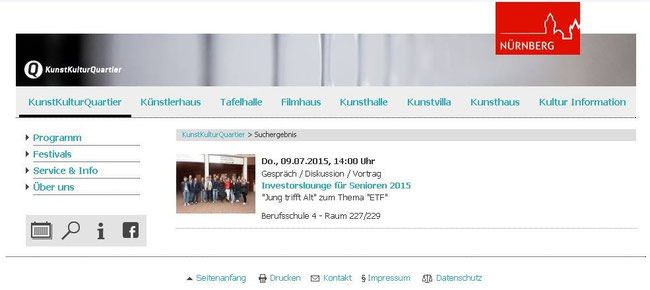 Hinweis auf dem offiziellen Veranstaltungskalender der Stadt Nürnberg (Screenshot vom 07.07.2015)