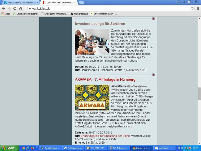 Ankündigung der Veranstaltung auf dem Veranstaltungskalender des Nürnberger Kultur- und Bildungsservers (Screenshot vom 07.07.2015)