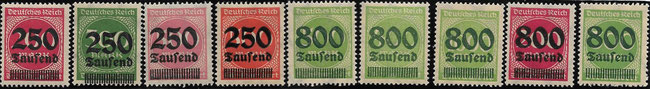 Overprint Numerals in circles 250.000 to 800.000
