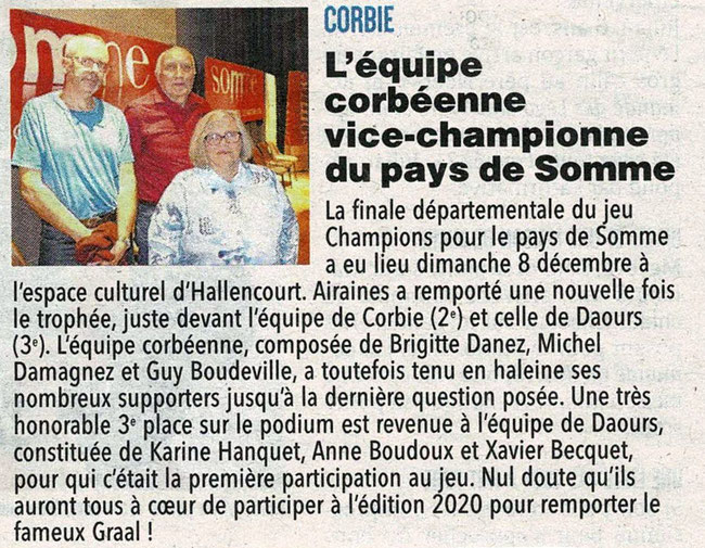 Finale d'Hallencourt - Article du Courrier Picard - 17 décembre 2019